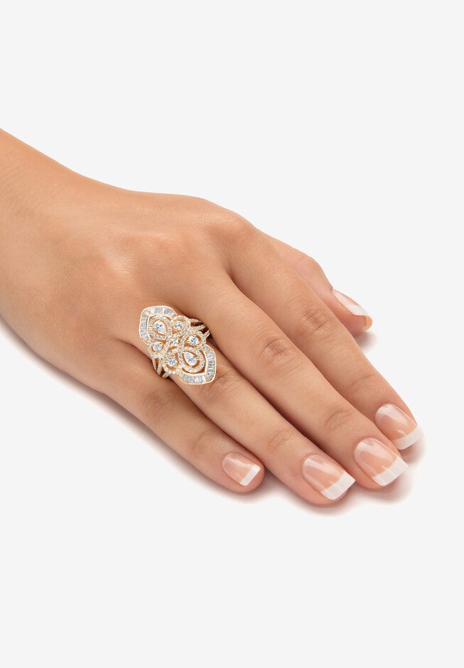 2.30 Cttw. 14K Gold-Plated Sterling Silver Pear-Cut Cubic Zirconia Cocktail Ring, , alternate image number null