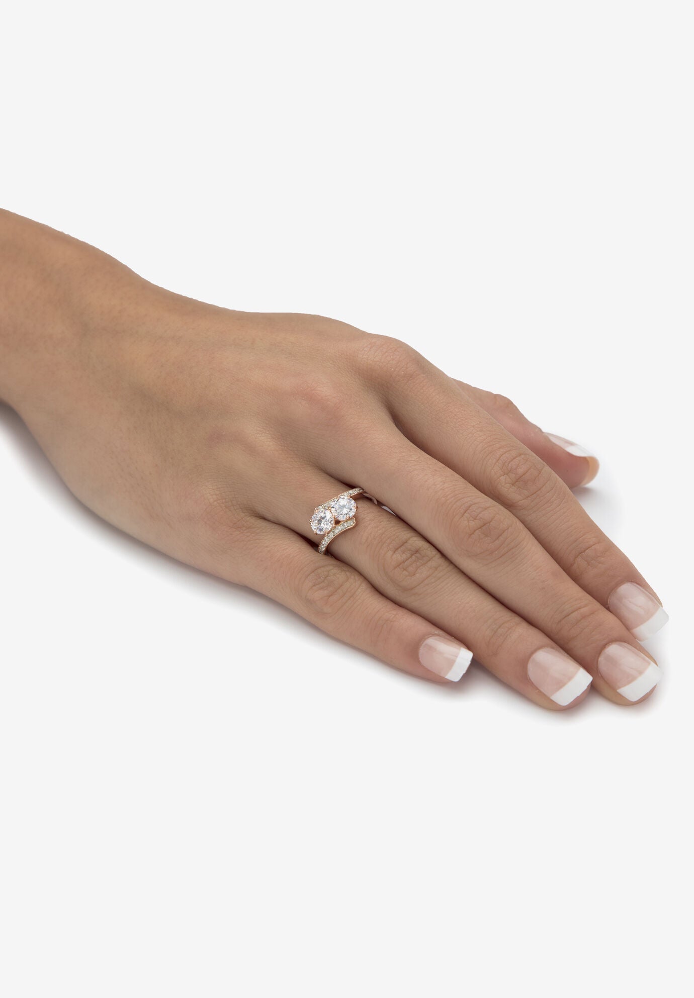 2.20 Cttw. Rose Gold-Plated .925 Silver Round Cubic Zirconia 2-Stone Bypass Ring, , alternate image number 2