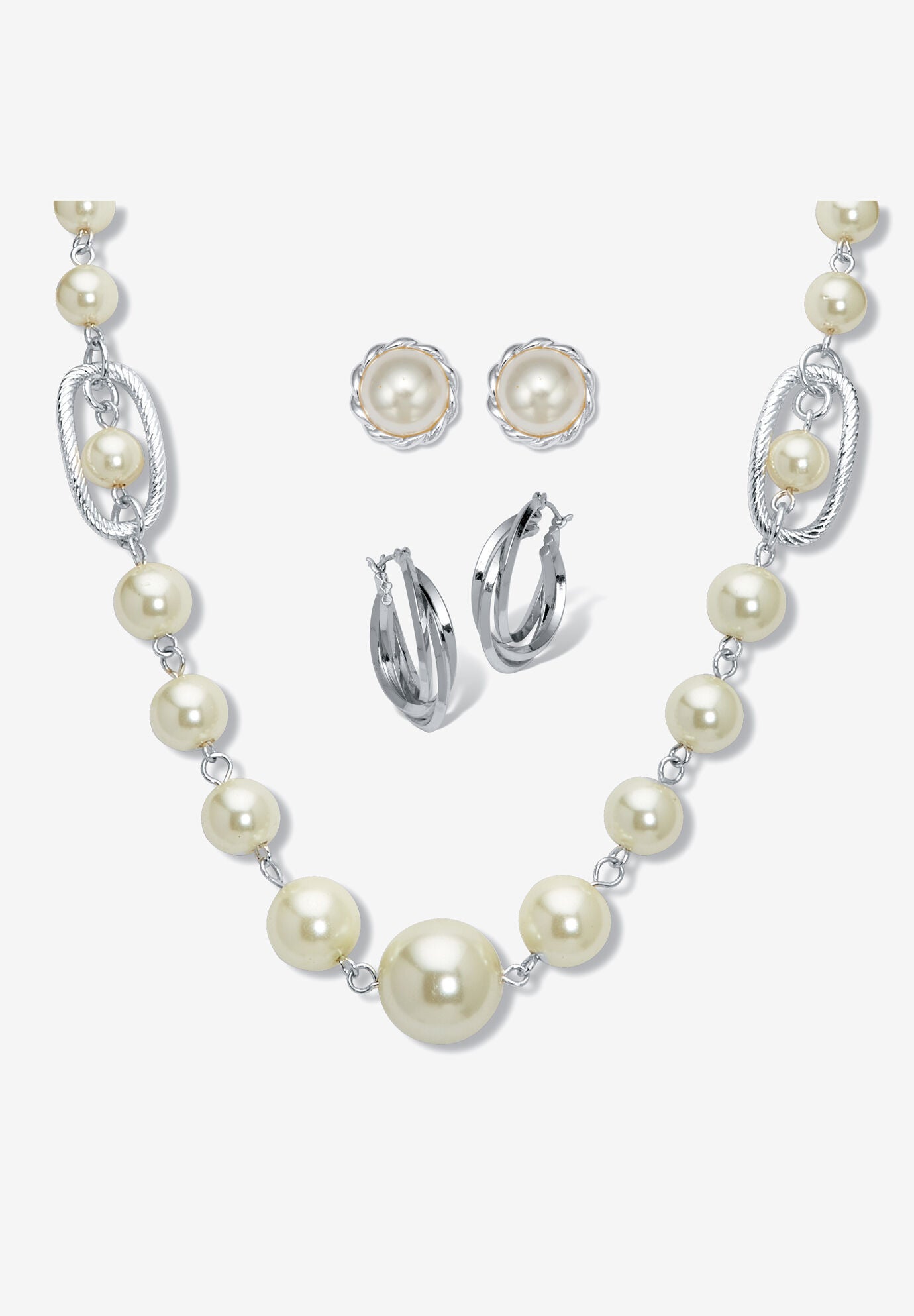 Silvertone Simulated Pearl Silvertone Graduated Jewelry Set, 18 Inches, FROSTED PLUM, hi-res image number 0