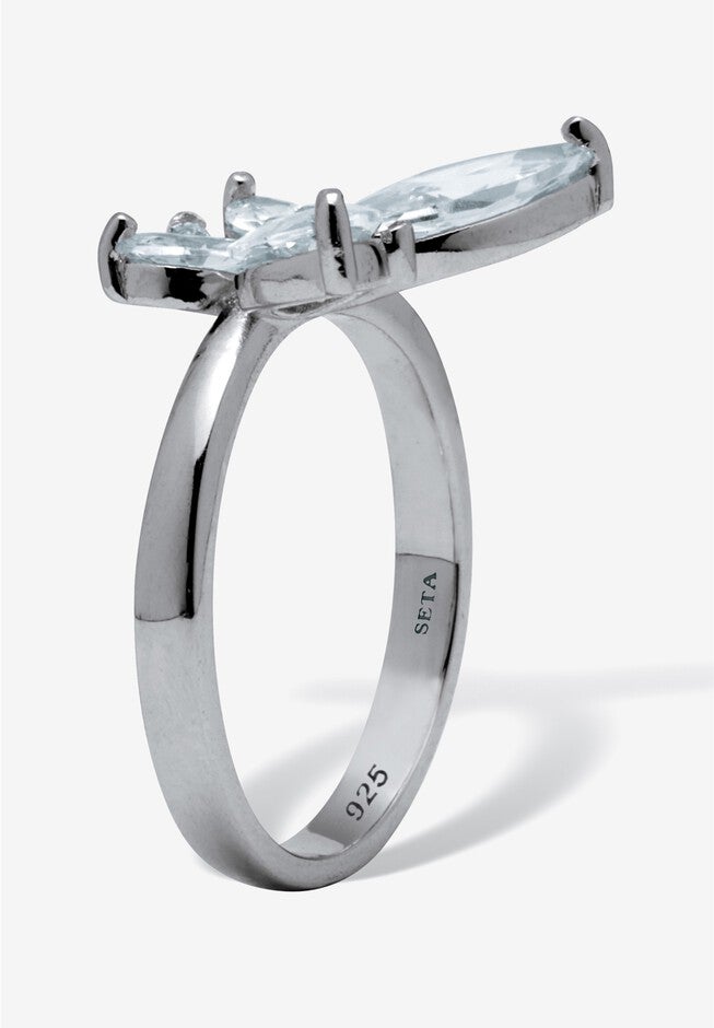 2.41 Tcw Round Cubic Zirconia Sterling Silver Dragonfly Ring, , on-hover image number null