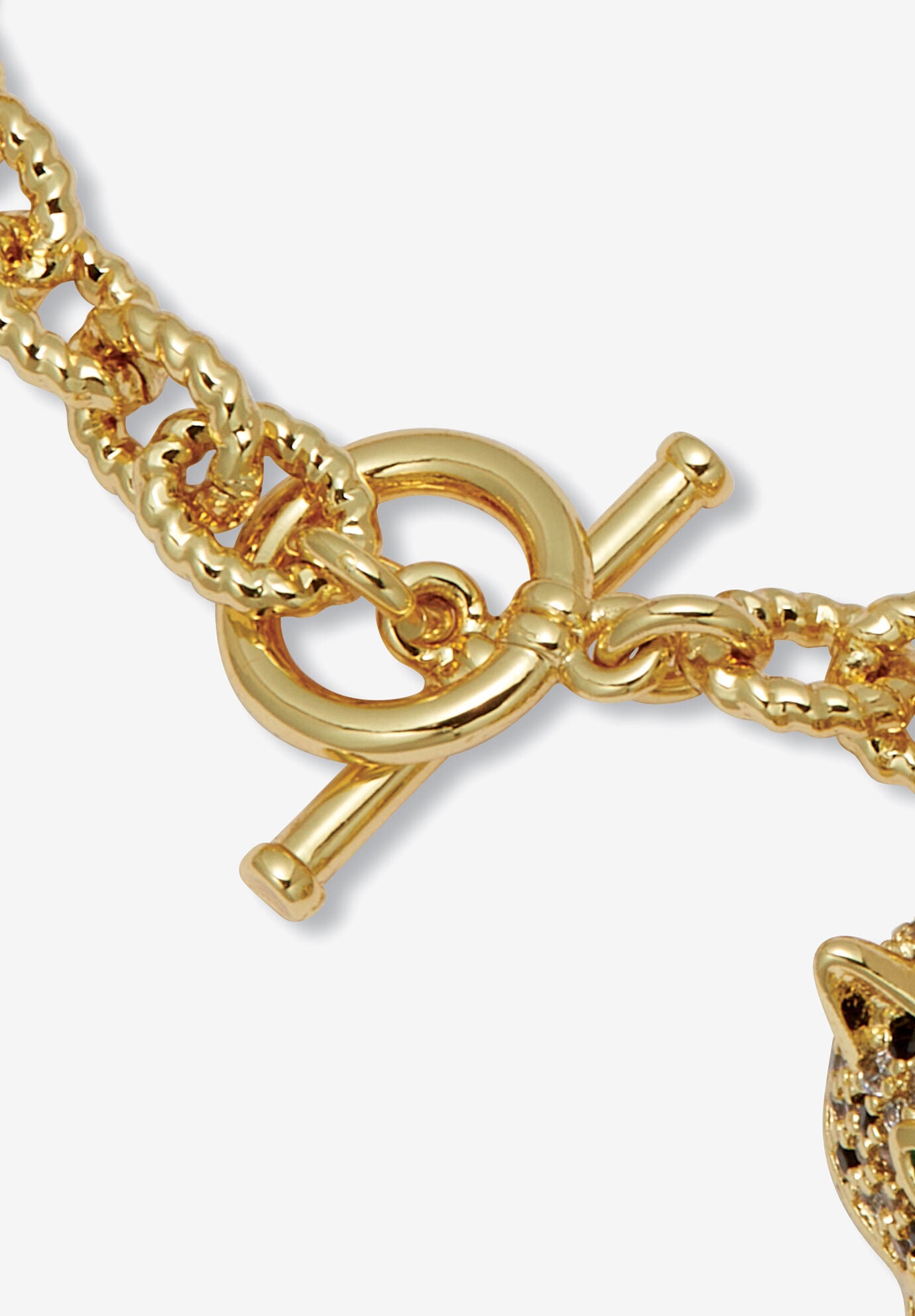 Marquise Cut Green Crystal Goldtone Charm Bracelet, 8 Inches, , on-hover image number 1