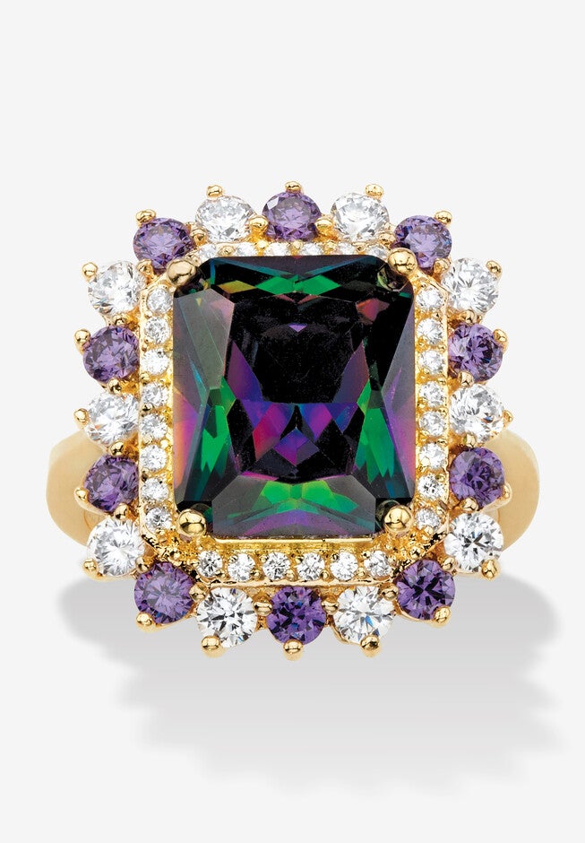 8.40 Tcw Mystic Cubic Zirconia Gold-Plated Halo Cocktail Ring, GOLD, hi-res image number null