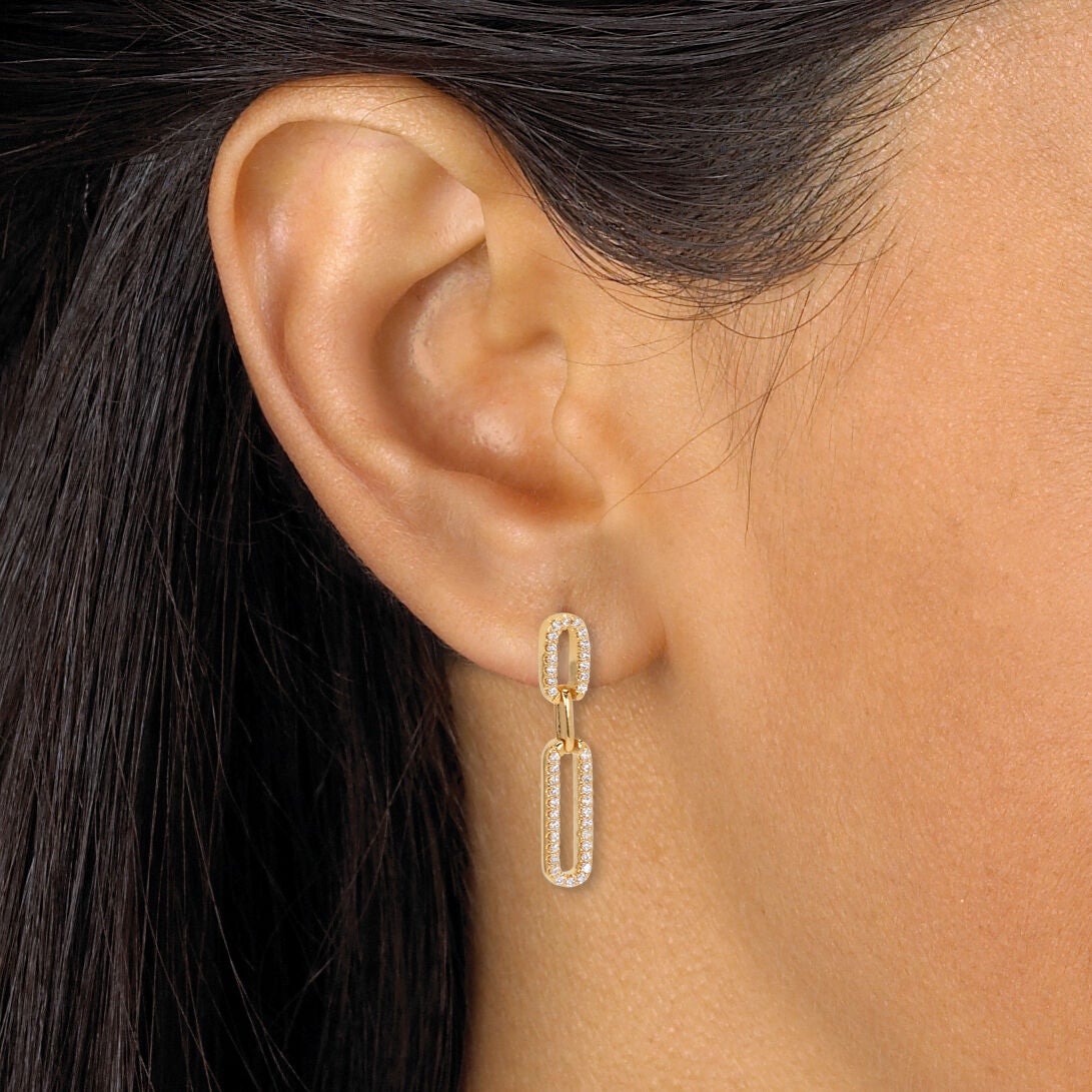 .40 TCW Round Cubic Zirconia Yellow Gold-Plated Link Earrings, WHITE, alternate image number 2