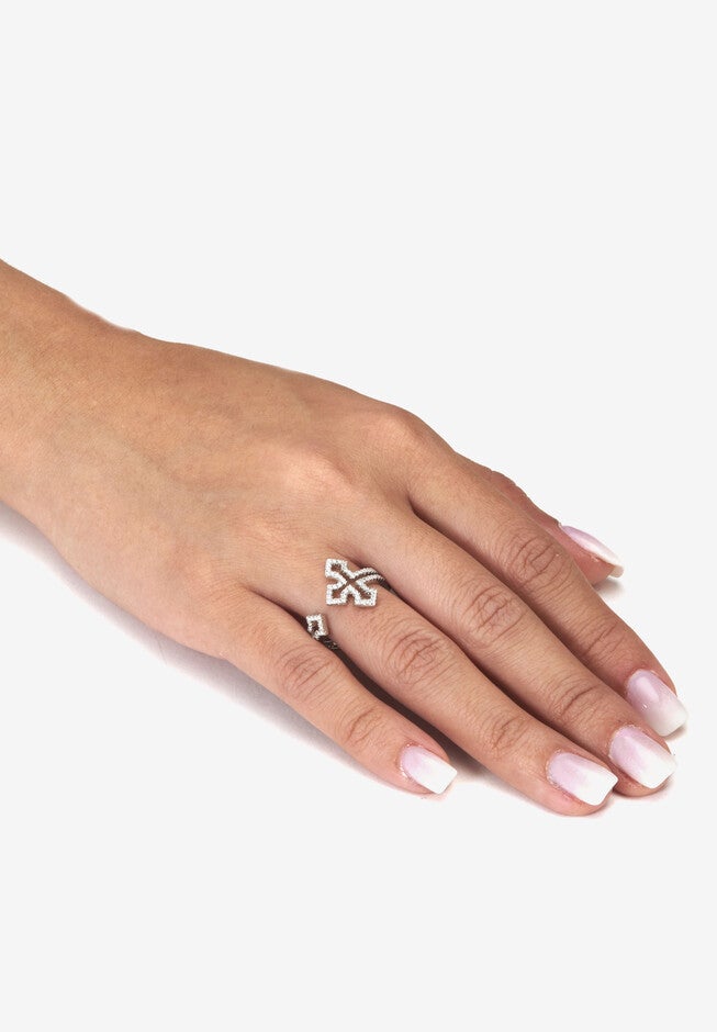 .35 Tcw Round Cubic Zirconia Sterling Silver Gothic Cross Ring, , alternate image number null