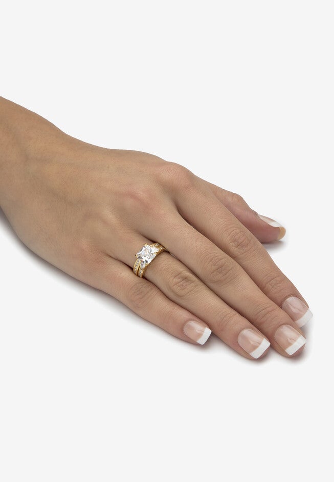 3.62 Cttw 2-Piece 14K Gold Plated .925 Silver Cubic Zirconia Wedding Ring Set, , alternate image number null