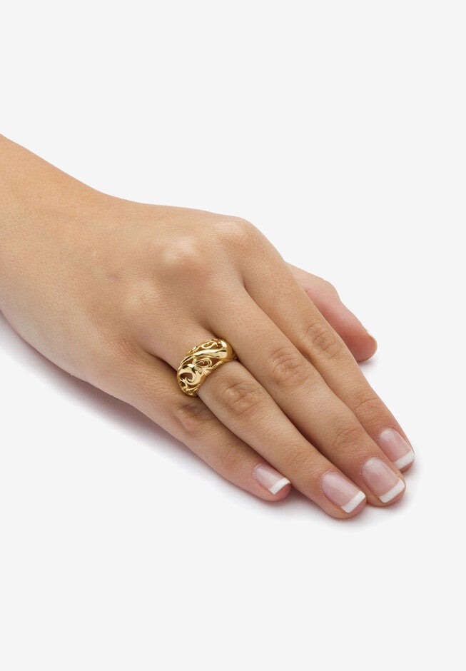 Yellow Gold-Plated Sterling Silver Swirling Cutout Dome Ring Jewelry, , alternate image number null