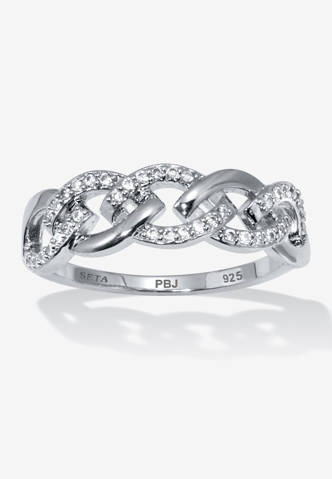 .21 Tcw Round Cubic Zirconia Platinum-Plated Sterling Silver Oval Link Ring Jewelry, SILVER, hi-res image number null