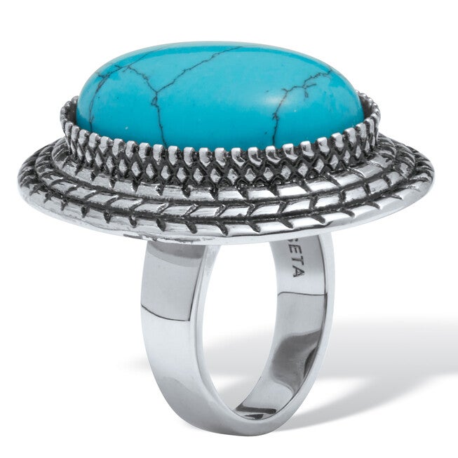 Stainless Steel Turquoise Boho Cocktail Ring, BLUE, on-hover image number null