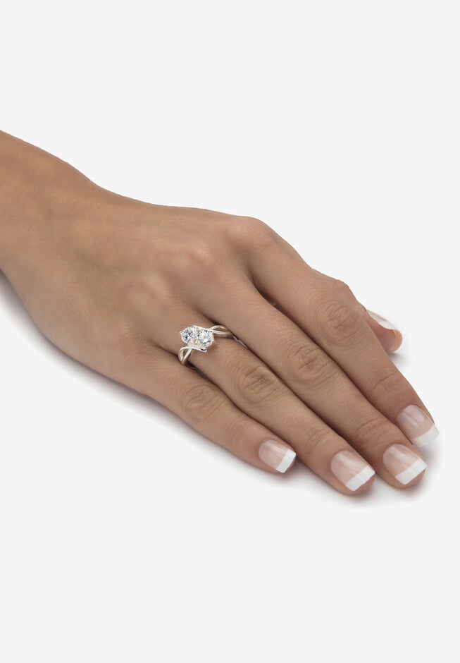1.96 Cttw Cubic Zirconia .925 Sterling Silver 2-Stone Bypass Ring, , alternate image number 2