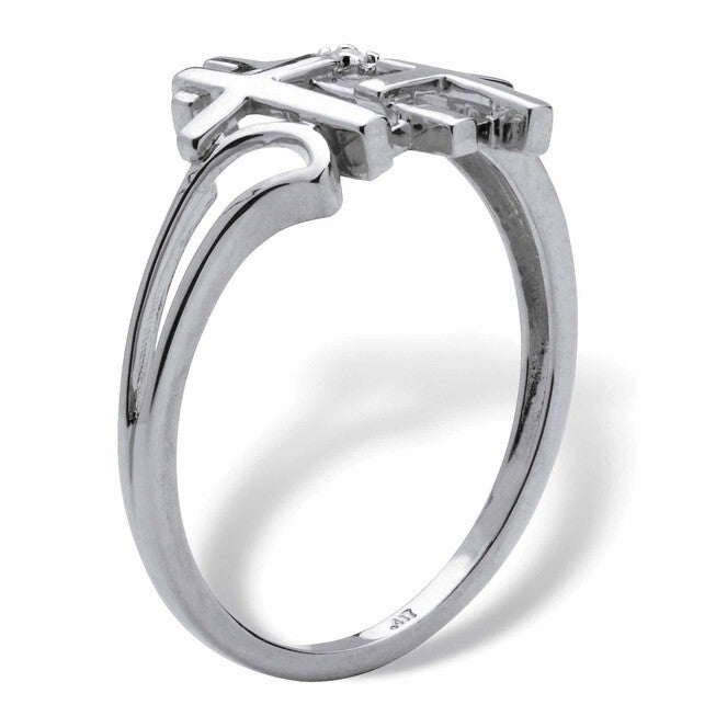 Diamond Accent Solid 10k White Gold Triple Cross Ring, WHITE, on-hover image number 1
