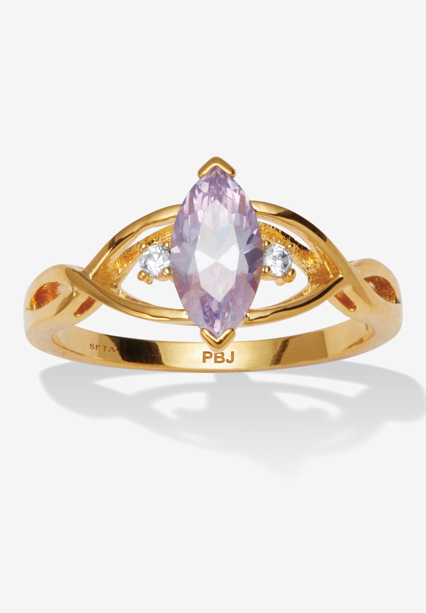 Marquise Simulated Birthstone Gold-Plated Ring, JUNE, hi-res image number 0