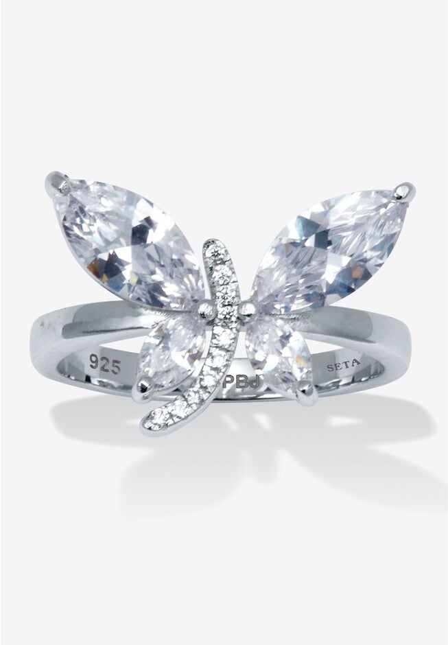2.41 Tcw Round Cubic Zirconia Sterling Silver Dragonfly Ring, WHITE, hi-res image number null