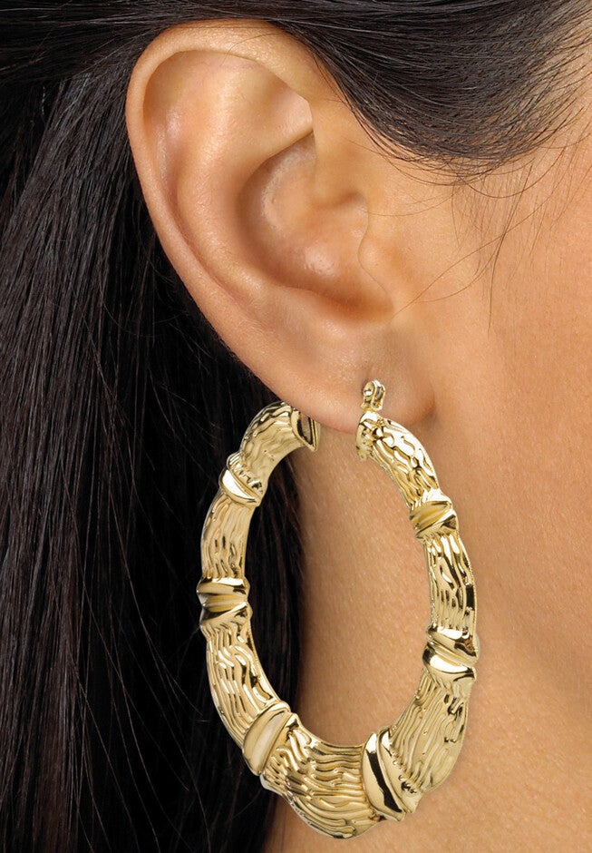 Gold Tone 3 Pair Bamboo Hoop Earring Set, , alternate image number 4