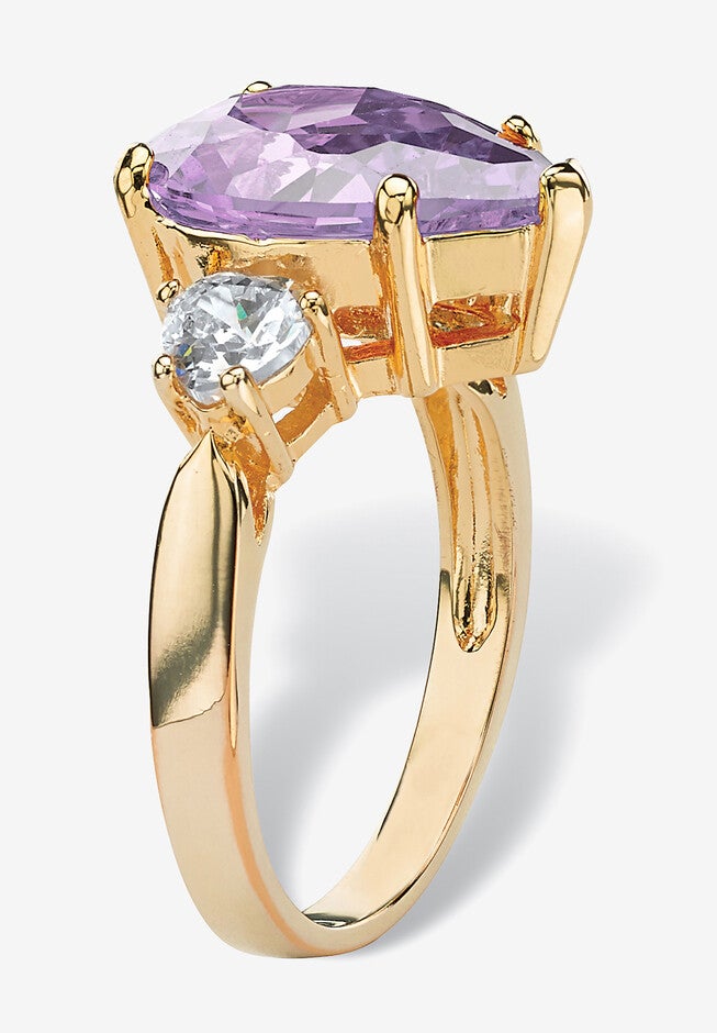 6.41Tcw Purple Pear-Shaped Cubic Zirconia Ring Yellow Gold-Plated, , on-hover image number null