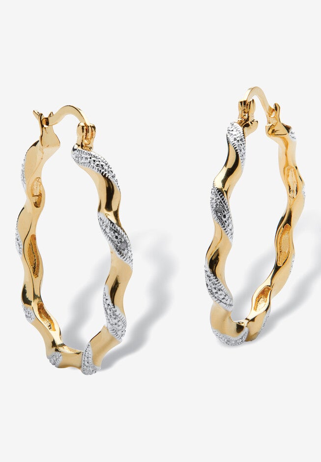 Diamond Accent Yellow Gold-Plated Twisted Hoop Earrings (39Mm), , on-hover image number null