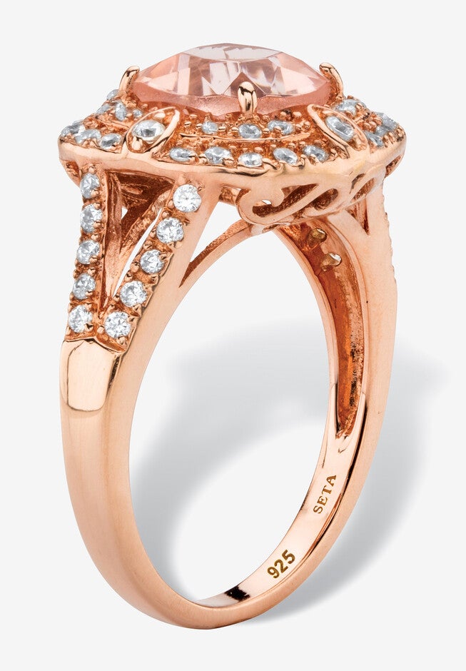 2.03 Tcw Simulated Pink Morganite And Cz Rose Gold-Plated Sterling Silver Ring, , on-hover image number null