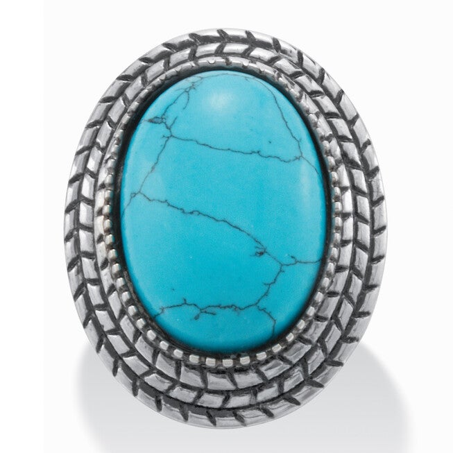 Stainless Steel Turquoise Boho Cocktail Ring, BLUE, hi-res image number null