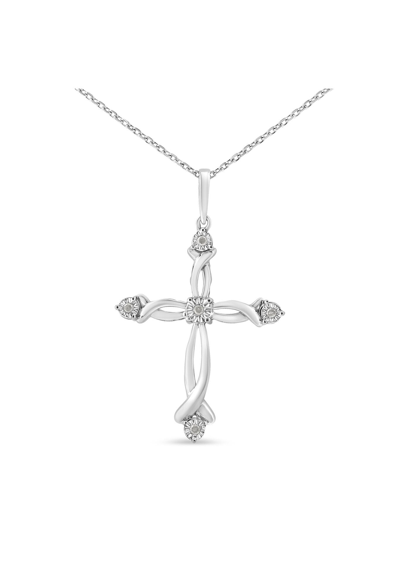 Sterling Silver Round Cut Diamond Accent Cross Pendant Necklace | Avenue