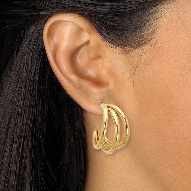 Yellow Gold Ion-Plated Stainless Steel Hoop Earring Set, GOLD, alternate image number null