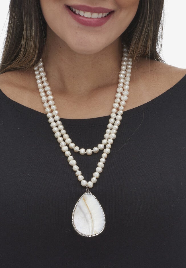 Round Genuine Cultured Freshwater Pearl Silvertone Pendant Necklace 48-inch, , alternate image number 4