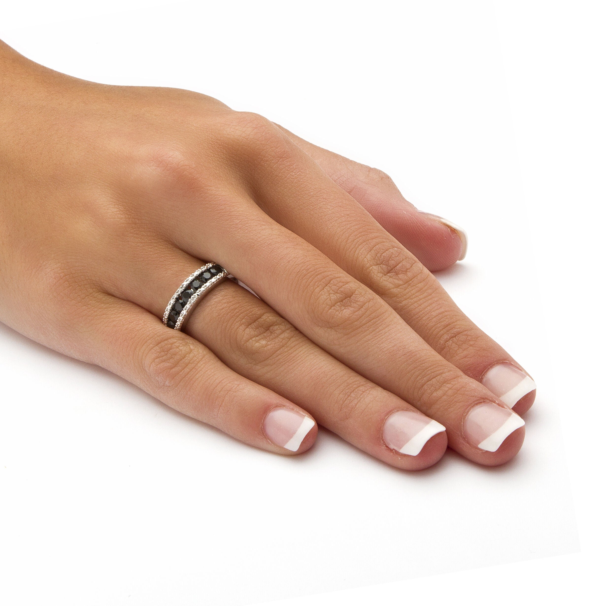 1.06 TCW Sapphire and Diamond Accent Ring in Platinum-plated Sterling Silver, WHITE, alternate image number 2