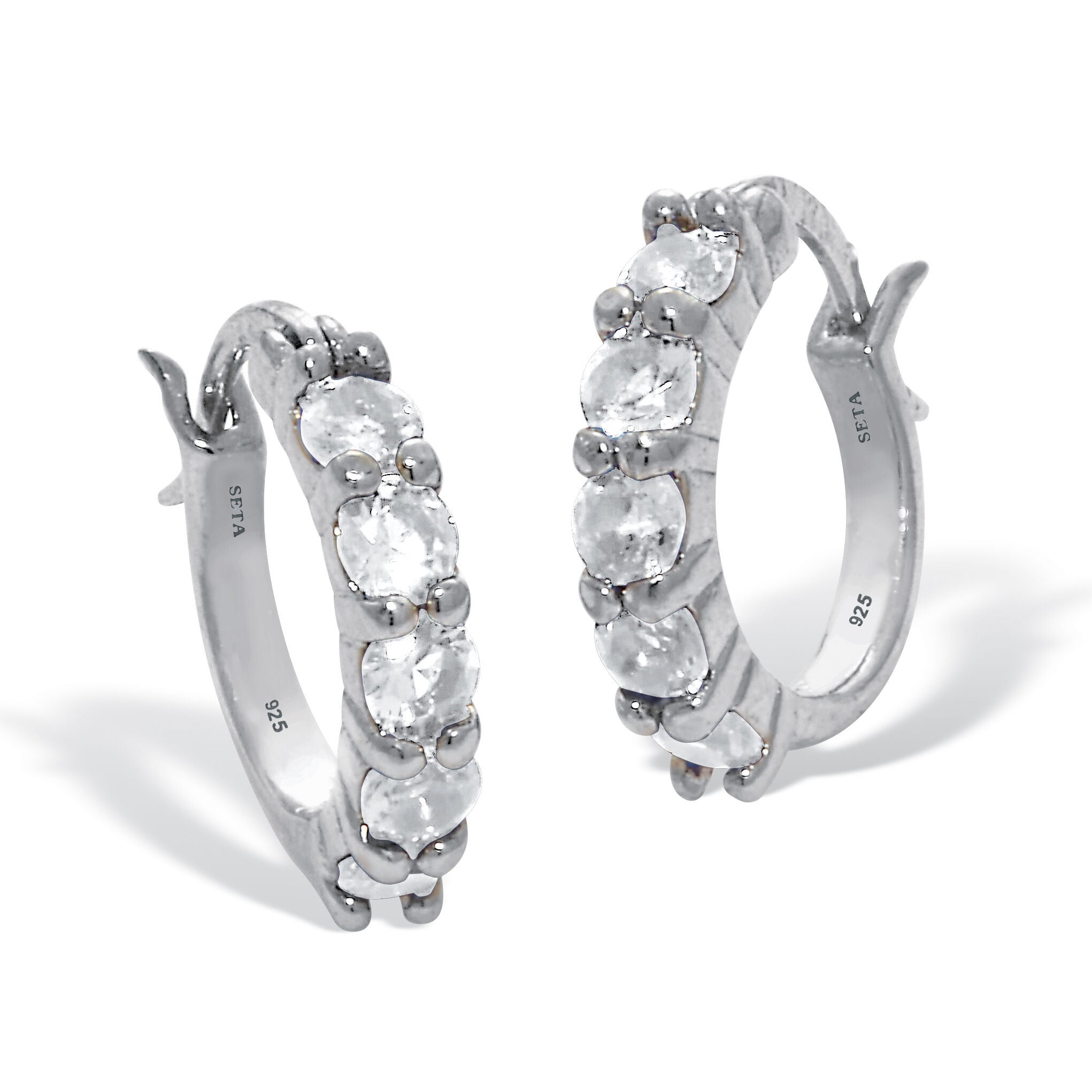 Birthstone Sterling Silver Huggie Hoop Earrings, APRIL, hi-res image number 0