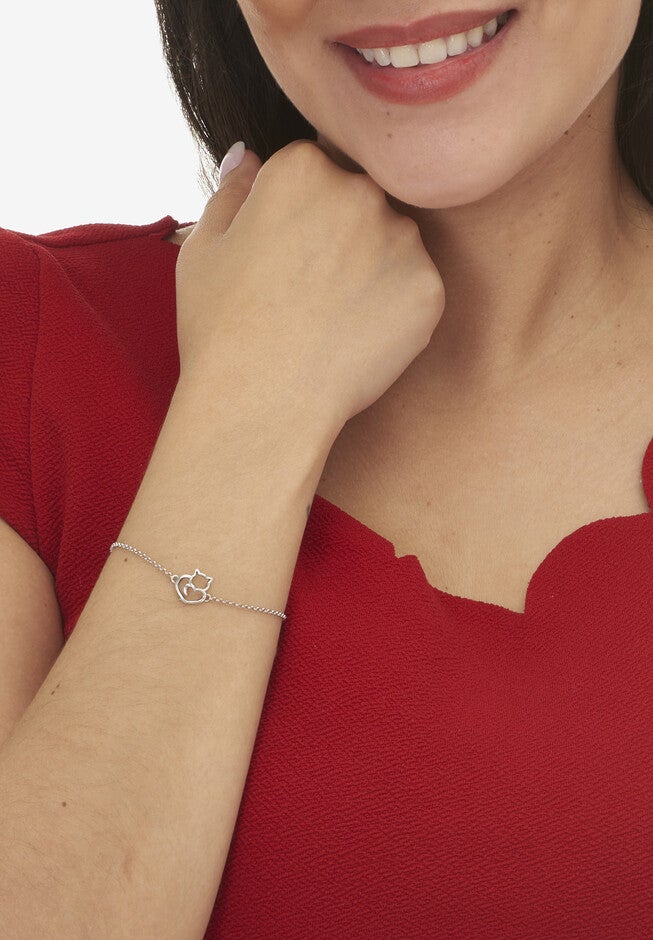 Sterling Silver Cat Charm Bracelet 7.5 Inch Length, , alternate image number 2