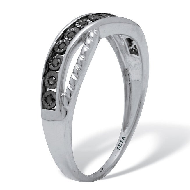 .06 TCW Black Diamond Sterling Silver Twisted Ring, BLACK, on-hover image number null
