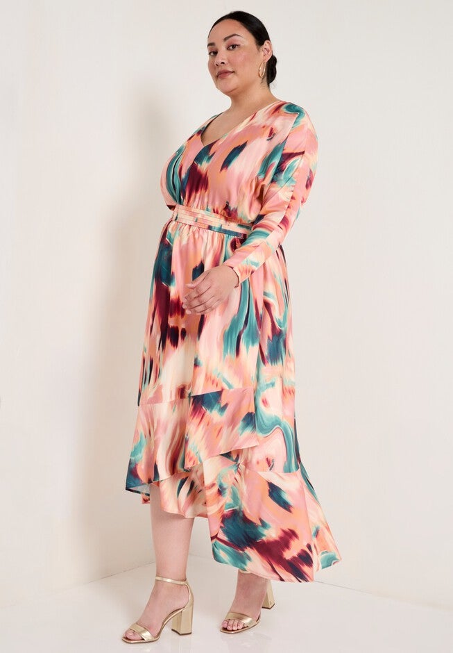 Ruffled Dolman Sleeve Maxi Dress, GEO TEXTURE, alternate image number null