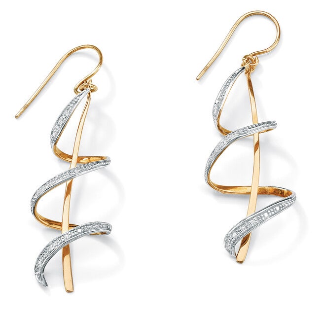 Diamond Accent 18k Yellow Gold-plated Sterling Silver Ribbon Drop Earrings, WHITE, hi-res image number 0
