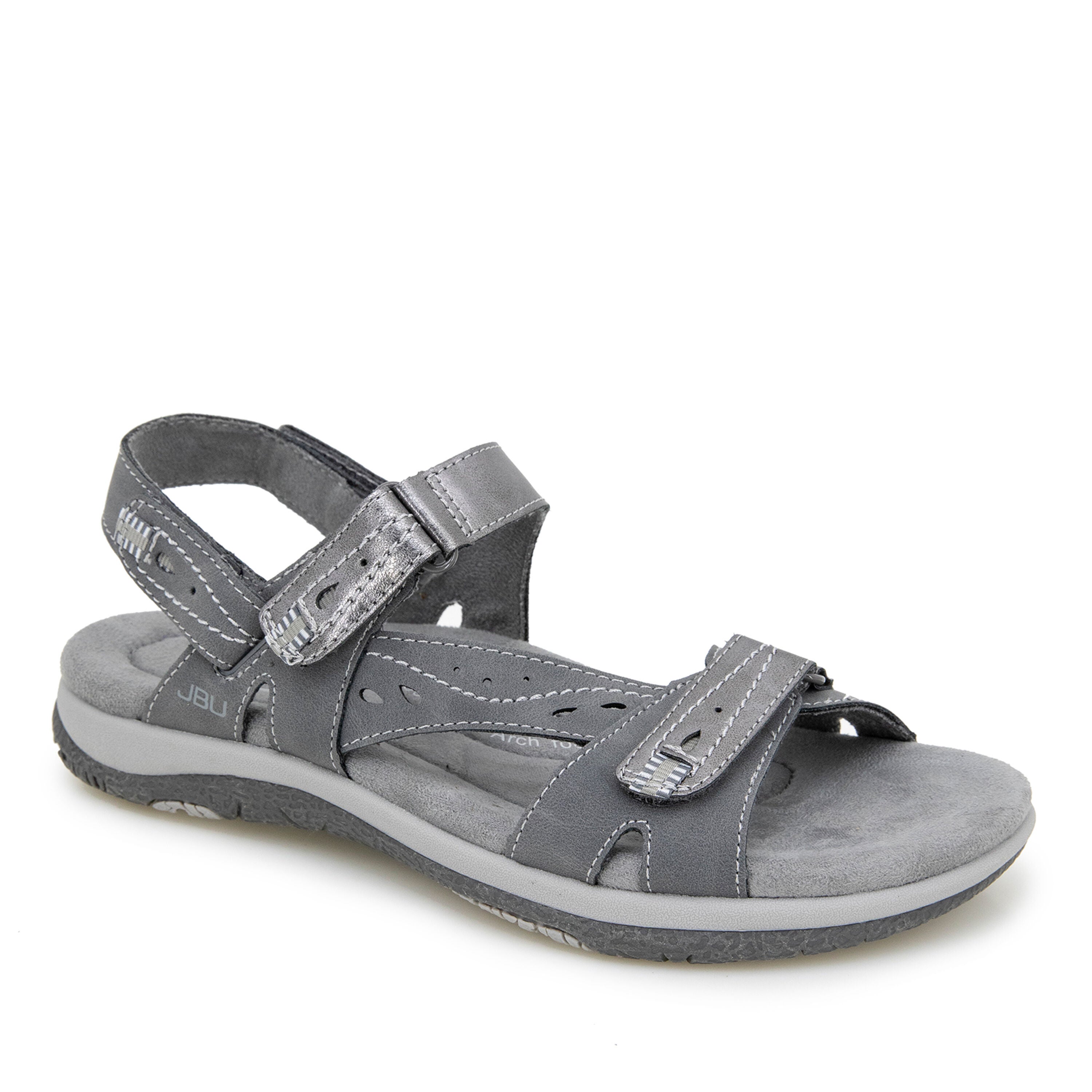 Stephie Vegan Hook and Loop Flat Sandal, CHARCOAL GUNMETAL, hi-res image number 0