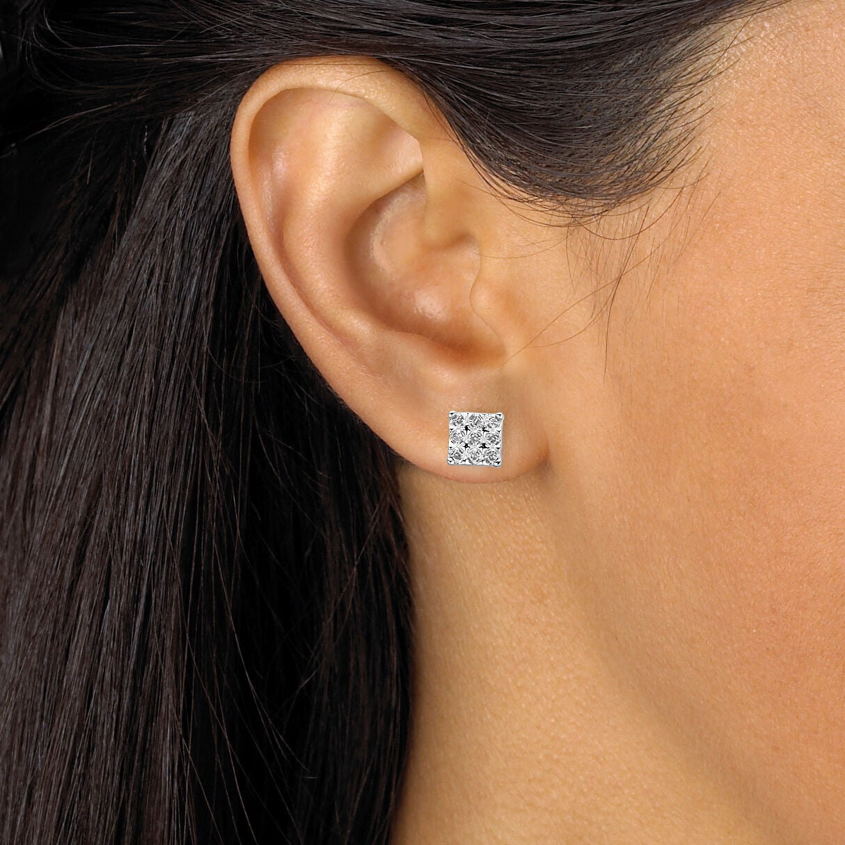 1/7 TCW Round Diamond 10k Yellow Gold Square-Shaped Stud Earrings, WHITE, alternate image number 2