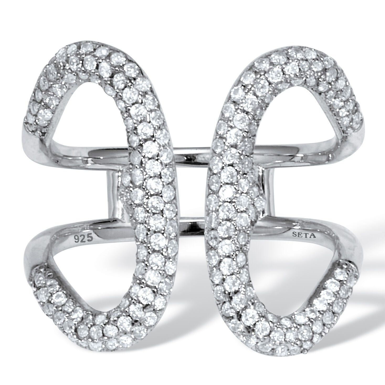 .84 TCW Round Cubic Zirconia Sterling Silver Open Loop Ring, WHITE, hi-res image number 0