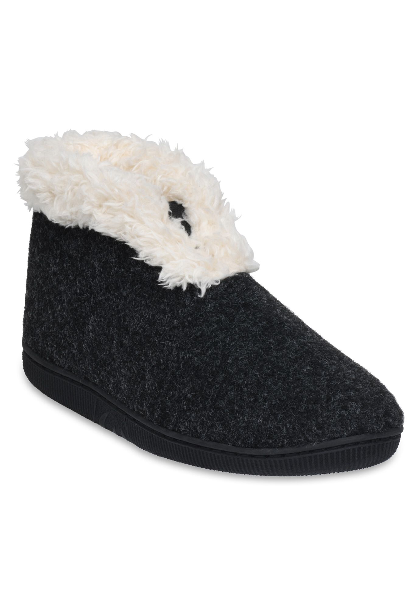 Faux Wool Memory Foam Slipper Boot, BLACK, hi-res image number 0
