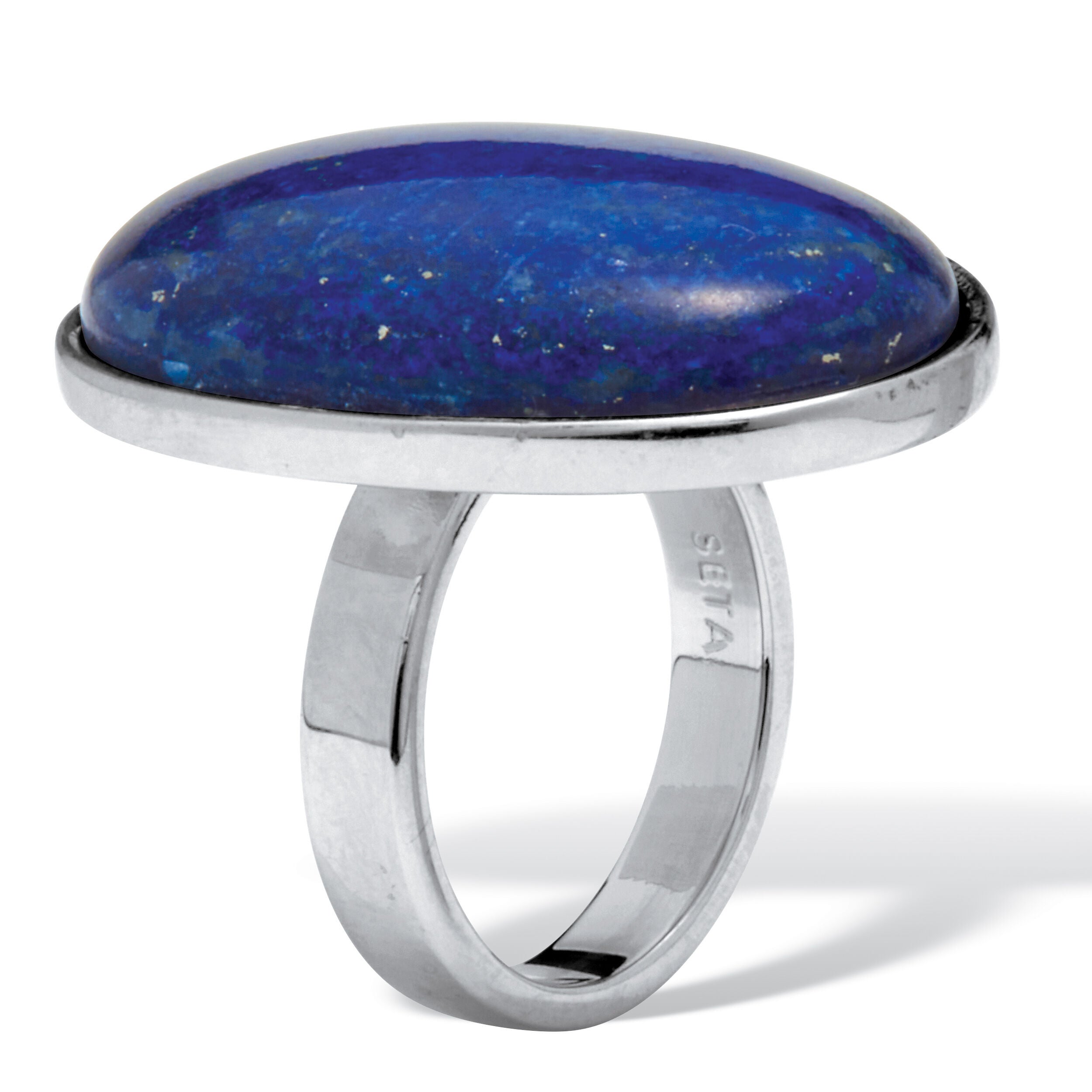 Oval Genuine Blue Lapis Platinum-Plated Ring, BLUE, on-hover image number 1