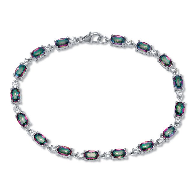 9.76 TCW Oval Cut Genuine Mystic Fire Topaz Sterling Silver Bracelet, GREEN, hi-res image number 0