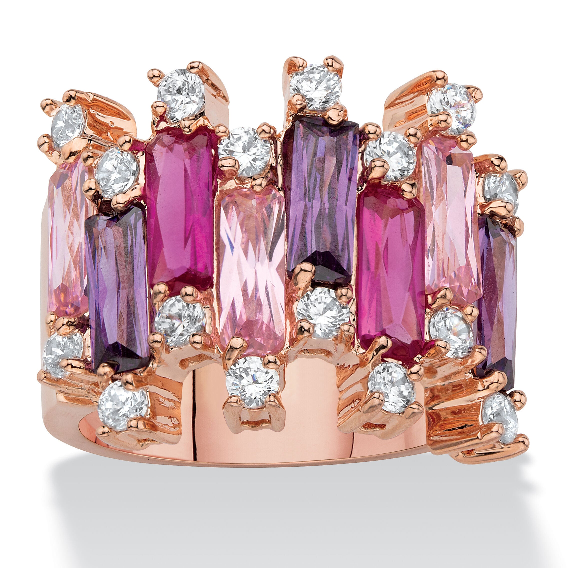 16.88 Cttw. Rose Gold-Plated Pink and Purple Cubic Zirconia Cluster Ring, PINK, hi-res image number 0