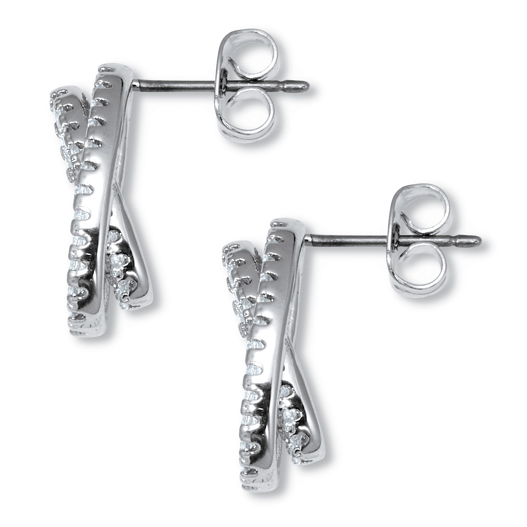 .80 TCW Round CZ Platinum-Plated Ear Concentric Circle Earrings, WHITE, on-hover image number 1