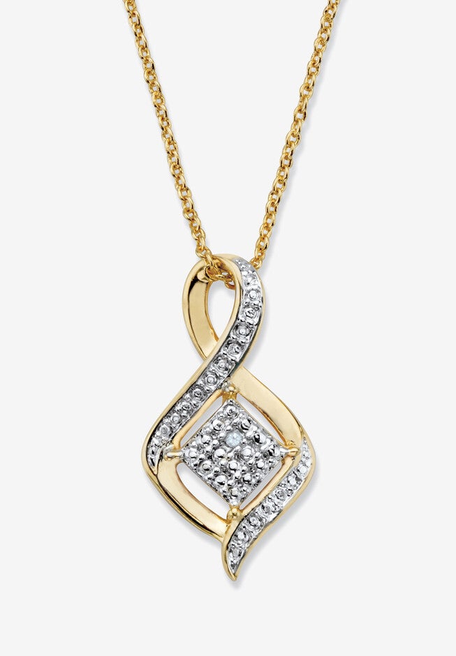 Diamond Accent Gold-Plated Cluster Bypass Pendant Necklace 18 inches - 20 inches, GOLD, hi-res image number 0