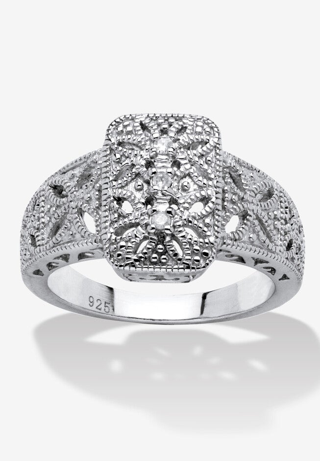Diamond Accent Platinum-Plated Sterling Silver Filigree Ring, SILVER, hi-res image number null