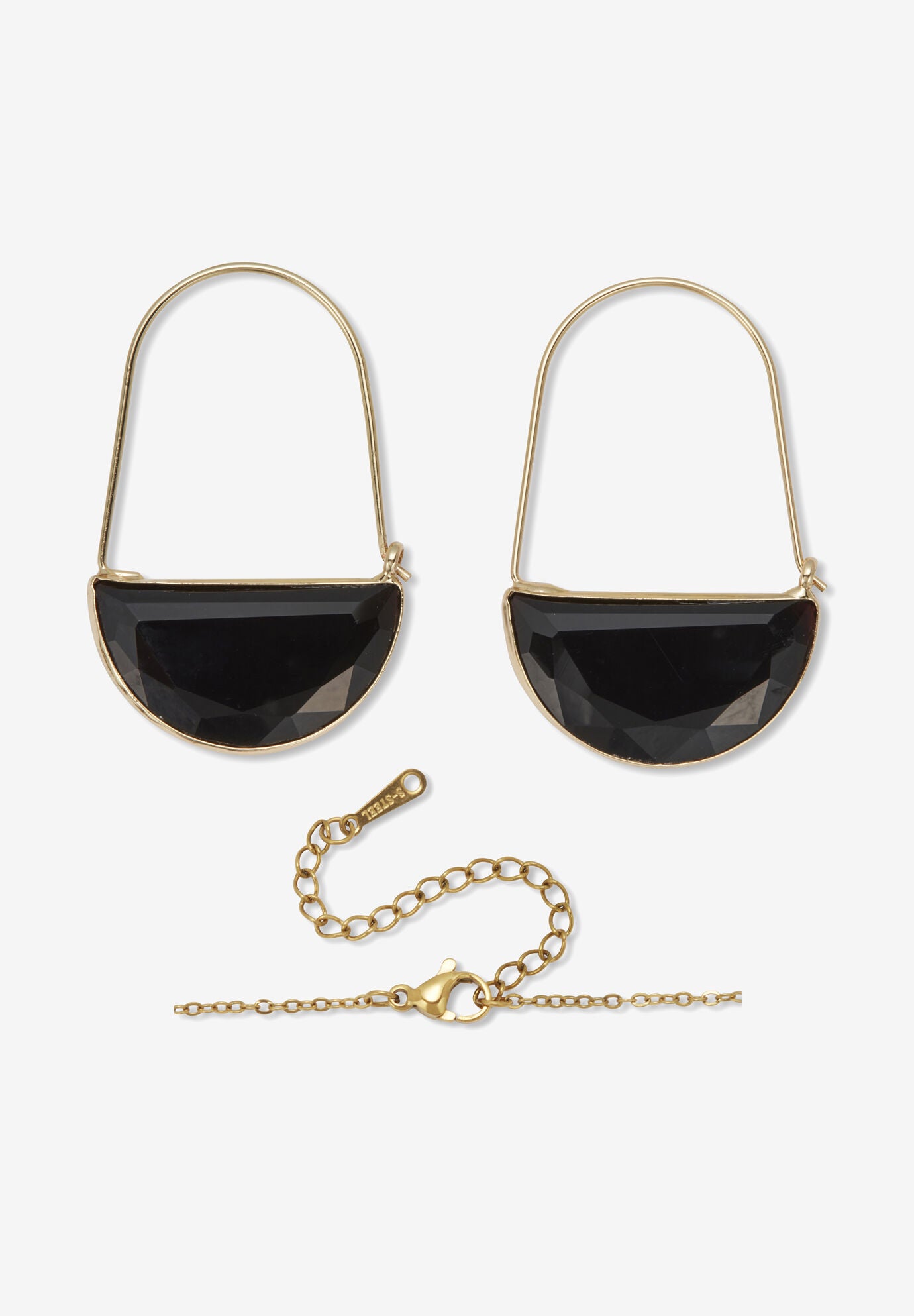 Black Crystal Goldtone Geometric Necklace And Earrings Set, , on-hover image number 1