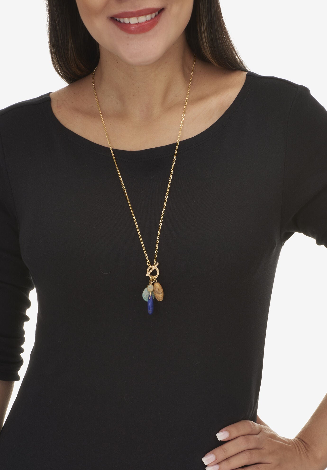 Genuine Agate Goldtone Drop Necklace, 28-Inch Length, , alternate image number 2