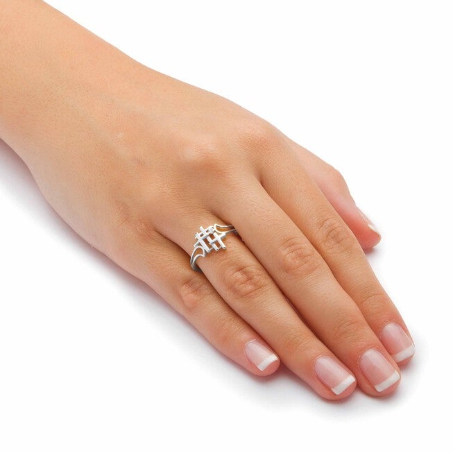 Diamond Accent Solid 10k White Gold Triple Cross Ring, WHITE, alternate image number 2