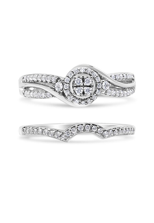 Silver 1/3 Cttw Composite Diamond Frame Bypass Bridal Set, , on-hover image number null