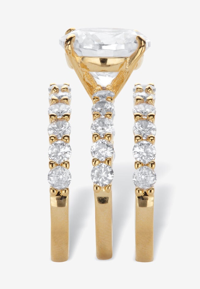 Gold Plated 3-Piece Cubic Zirconia Bridal Ring Set, , on-hover image number null