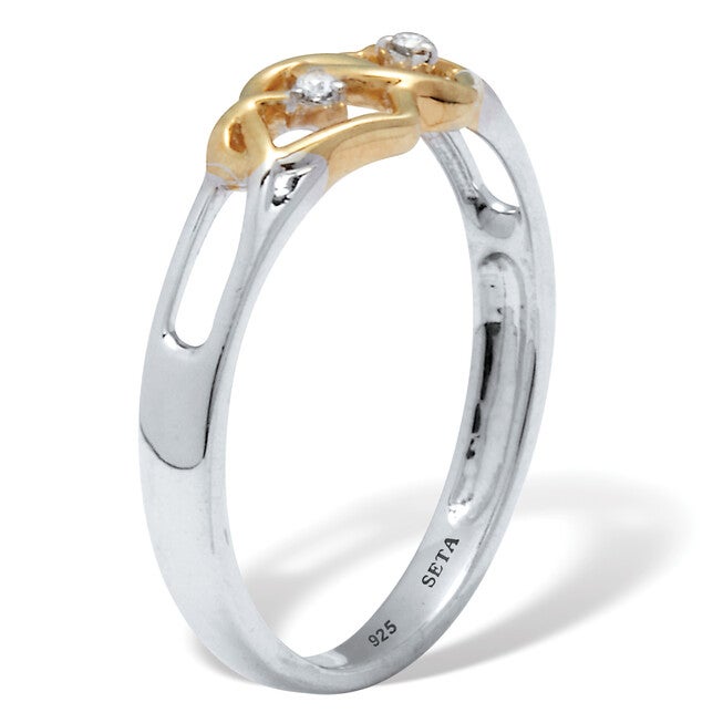 .03 TCW Diamond Tutone Sterling Silver Interlocking Heart Ring, WHITE, on-hover image number null