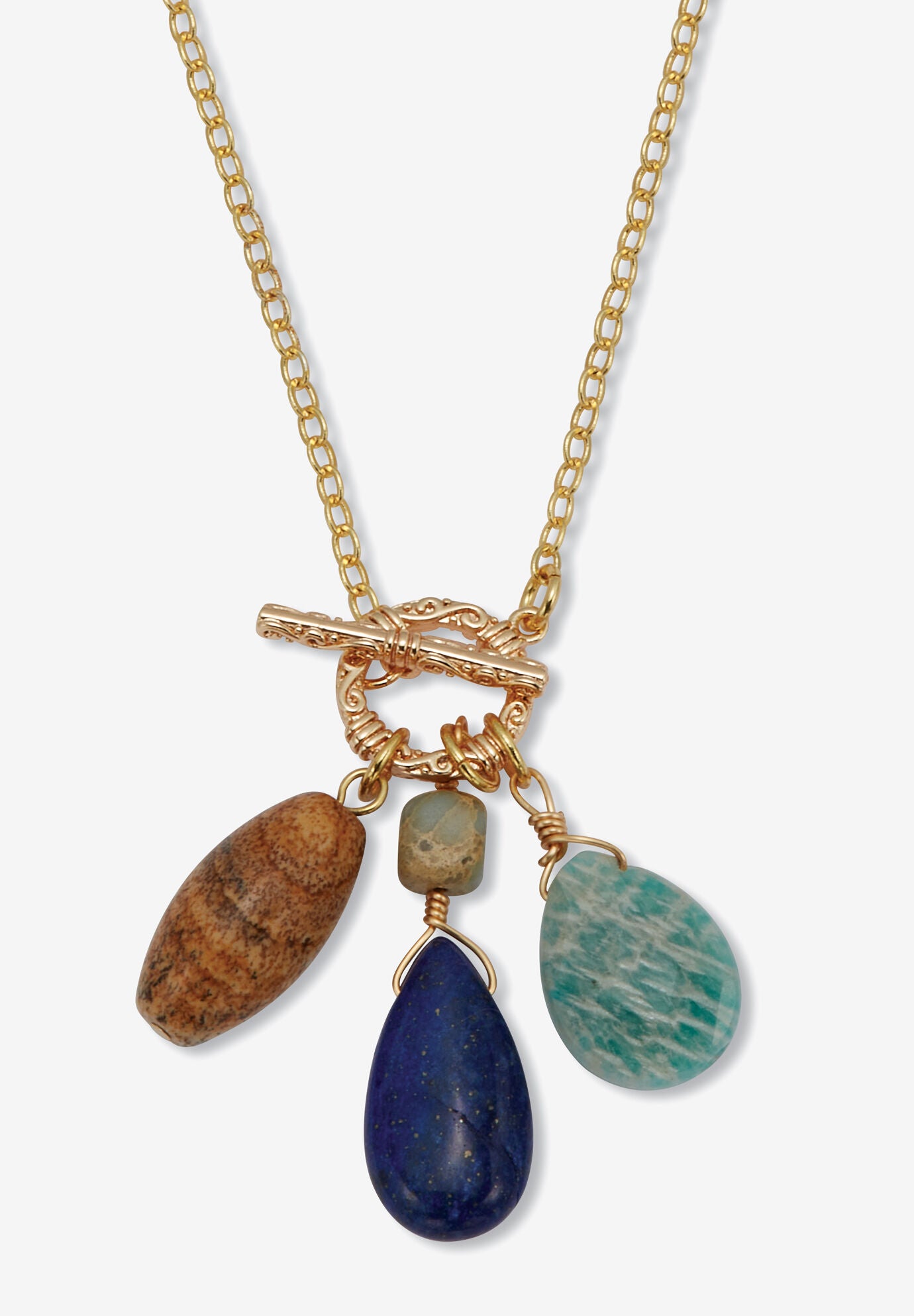 Genuine Agate Goldtone Drop Necklace, 28-Inch Length, BROWN, hi-res image number 0