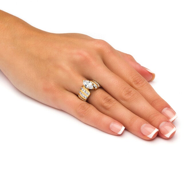 3.87 TCW Marquise-Cut Cubic Zirconia Ring in 14k Gold-plated Sterling Silver, WHITE, alternate image number 2