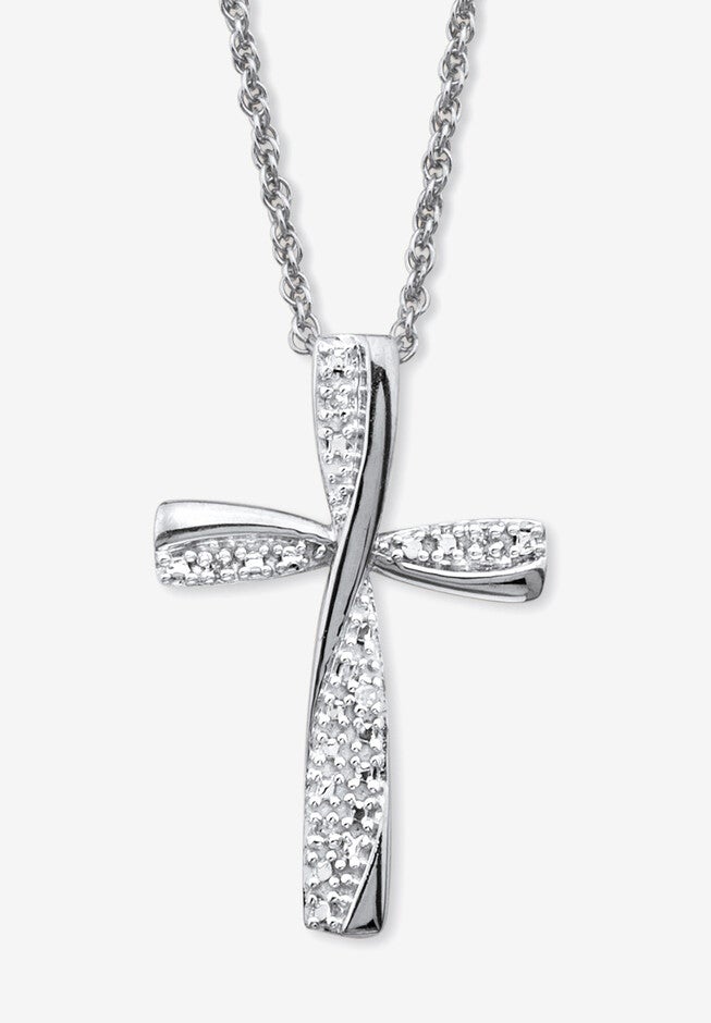 Diamond Accent Platinum-Plated Sterling Silver Cross Pendant Necklace 18 inches, WHITE, hi-res image number null