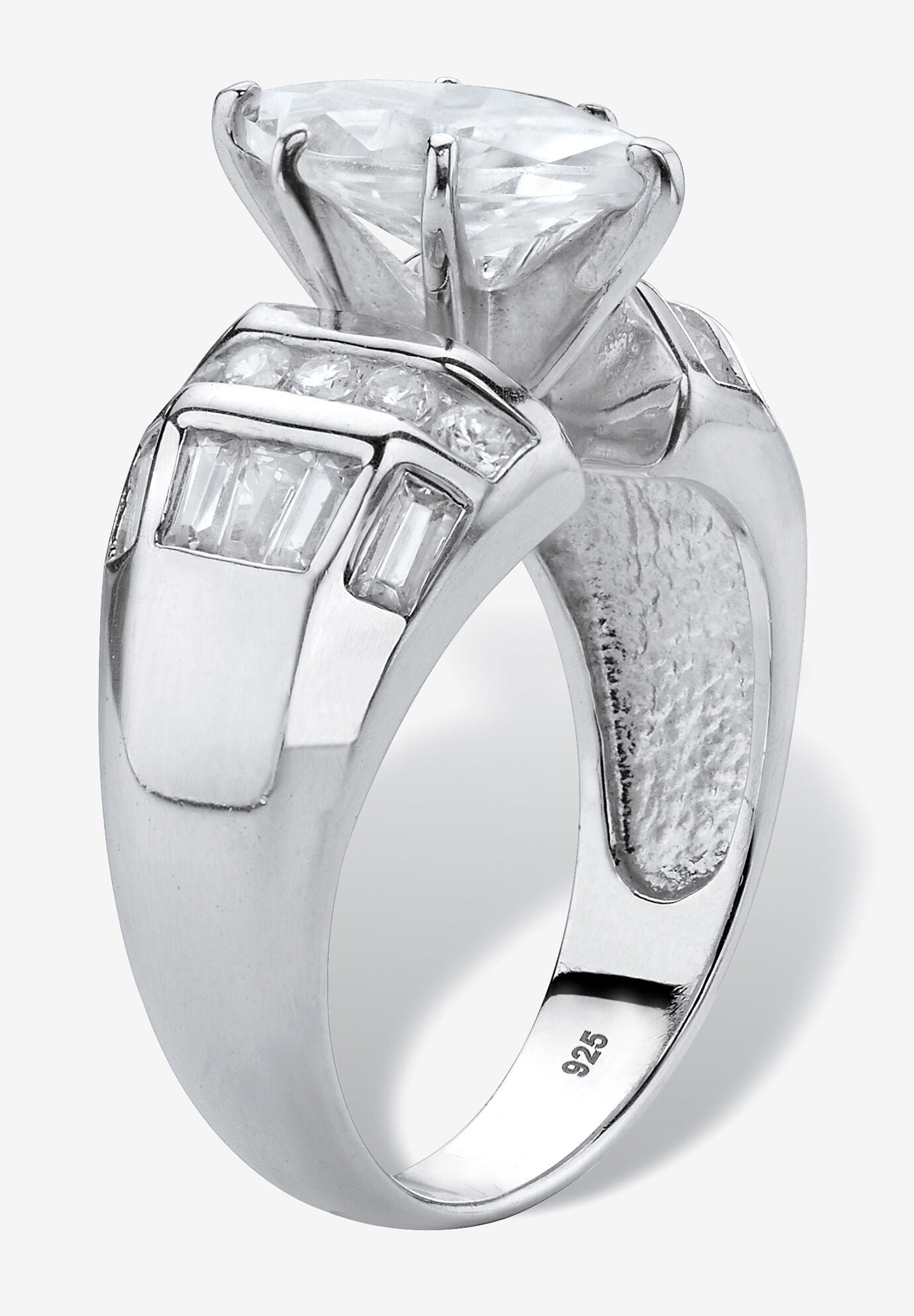 3.17 Cttw. Platinum-Plated Sterling Silver Marquise-Cut Cubic Zirconia Engagement Ring, , on-hover image number 1